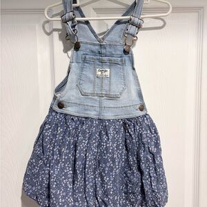 OshKosh B'gosh Light Blue Denim Overall Dress with Blue Floral Skirt